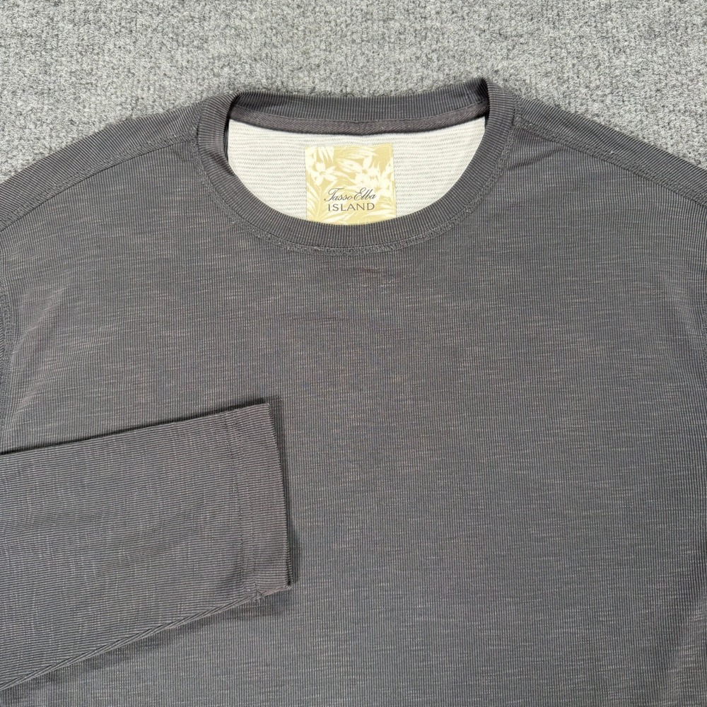 Tasso Elba Island Men Charcoal Gray Slub Long Sleeve Crew Neck Shirt Large #4176